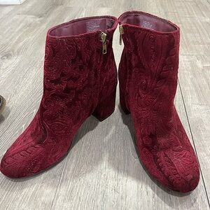 Burgundy Velvet Ankle Boots